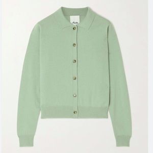 Allude Light Green Cashmere Polo Cardigan